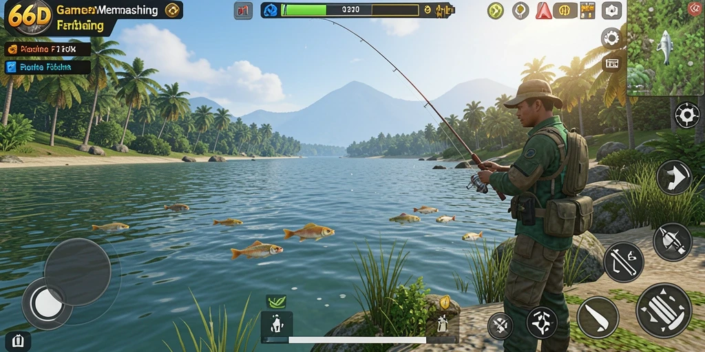 Tampilan gameplay menarik dari 66D dengan suasana pemancingan yang realistis.